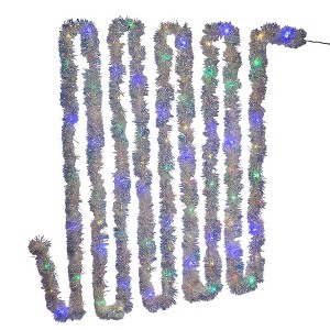 Kurt Adler 32.8-Foot Battery-Operated Iridescent Tinsel Garland with 100 Multi-Colored Lights - 1 of 4