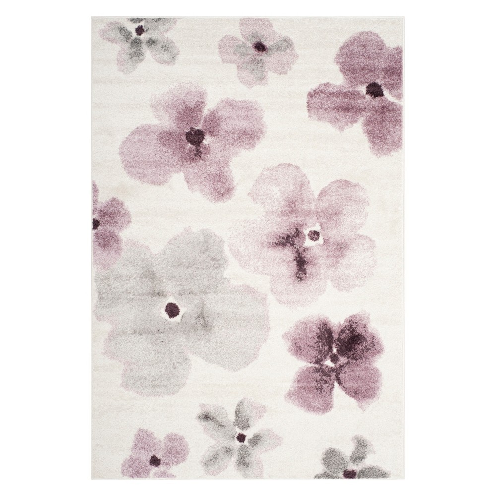 5'1inX7'6in Floral Loomed Area Rug Ivory/Purple - Safavieh