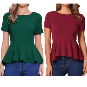 INSPIRE CHIC Women's Short Sleeve Round Neck Stretch Business Classic Peplum Top 2 Packs - 1 of 4