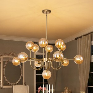 Rennnsan Droska 38" W 13 -light Color Glass Dimmable Mid-Century Bubble Chandelier in Brass & Black - 1 of 4