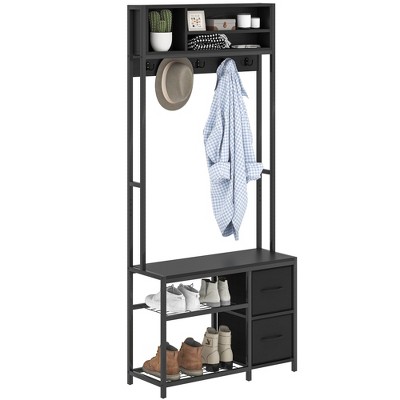 HOMCOM 5-in-1 Hall Tree with Bench and Shoe Storage, Entryway Bench with Coat Rack, 3 Storage Compartments, 2 Fabric Drawers