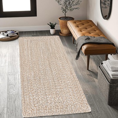 Home Mart Goods Cream Natural Cotton Braided Handmade Bohemian Boho Reversible Runner Rug - 18"x54"