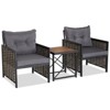 Tangkula 3PCS Rattan Furniture Set Acacia Wood Coffee Table & 2 Chairs Backyard Patio - 3 of 4
