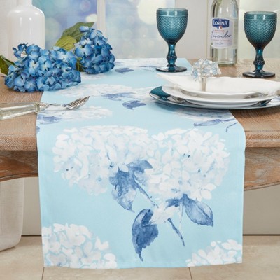 Aqua Hydrangea Polyester Table Runner 16" x 90"