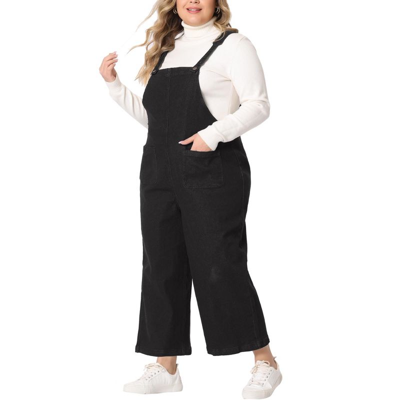 Agnes Orinda Women's Plus Size Denim Bib Classic Adjustable Straps Pockets Jean Jumpsuits, 2 of 6