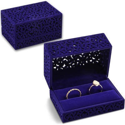Sparkle and Bash Velvet Double Ring Box for Wedding Ceremony Ring Bearer, Blue, 3.3 x 2.3 x 1.8 inches