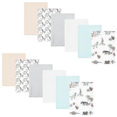 Image of Hudson Baby Cotton Flannel Burp Cloths Bundle, Neutral Dino World, One Size