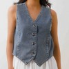Women's Denim Sleeveless Vest - Classic Button-Up V-Neck Top Cherie Code - 2 of 4