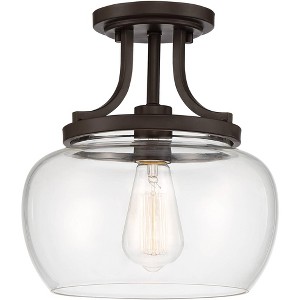 Regency Hill Rustic Farmhouse Industrial Ceiling Light Semi Flush Mount Fixture 10 1/4" Wide Bronze Curved Clear Glass Shade for Bedroom Kitchen House - 1 of 4