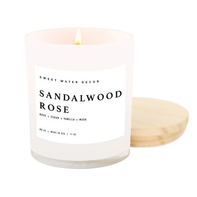 Sweet Water Decor Sandalwood Rose 11oz White Jar Soy Candle
