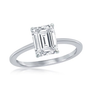 Bella Silver Sterling Silver, Four-Prong 8mm Emerald-Cut Engagement Ring - Silver - Size 6 - 1 of 3