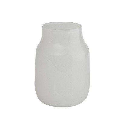 Transpac Glass 7.2 in. White Pot Style Vase with Wide Mouth