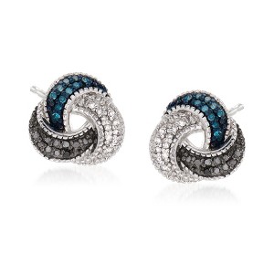 Ross-Simons 0.25 ct. t.w. Blue, Black and White Diamond Love Knot Earrings in Sterling Silver - 1 of 4