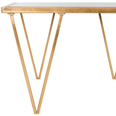 Gold and Glass Rectangular Hairpin Leg Coffee Table