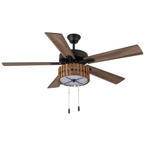 52" 5-Blade LED Mid-Century Wood Lighted Ceiling Fan Brown - River of Goods: Reversible Motor, 3-Speed, UL Listed - 1 of 4