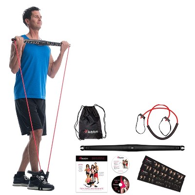 BodyGym All in 1 Portable Home Gym Full Body Exercise Resistance Bar Kit with Adjustable Resistance Band, Tape Measure, Storage Bag, & 2 Workout DVDs