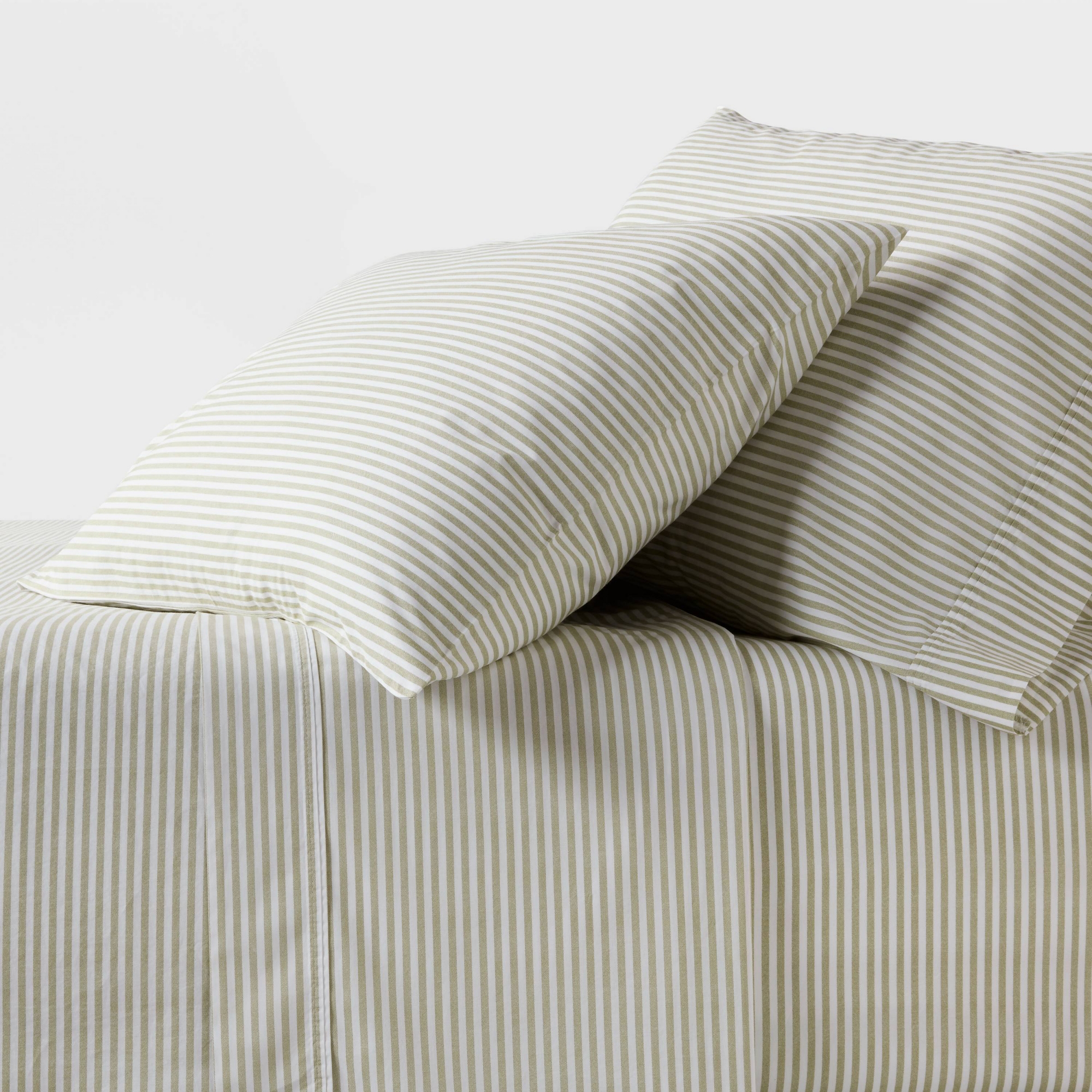 Queen 250 Thread Count Organic Percale Sheet Set Sage Green Stripe - Threshold™