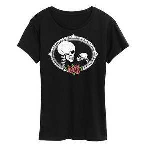 Women's - Instant Message - Human And Cat Skull Short Sleeve Graphic T-Shirt - 1 of 4