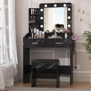 Vanity Desk with Mirror and Lights, Makeup Vanity with Power Outlet & Cushioned Stool - 1 of 4