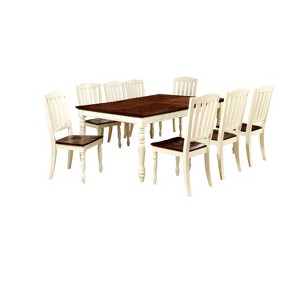 9pc Lanceton Cottage Style Dining Table Set Vintage White/Dark Oak - Sun & Pine, Brown White