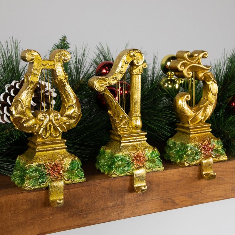 Northlight Set of 3 Glittered Gold Harp Christmas Stocking Holders 7", 3 of 6