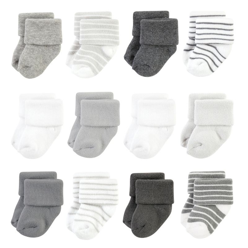 Hudson Baby Infant Boy Cotton Rich Newborn and Terry Socks, Gray Stripe 12 Pack, 1 of 9