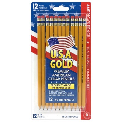 12ct #2 HB Pencils 2mm Pre-sharpened Premium American Wood Yellow - U.S.A. Gold