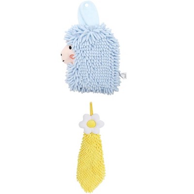 REGALWOVEN Soft Absorbent Flower Pattern and Sheep Pattern Chenille Hand Towel with Loop 6" x 15"/7" x 11" 2 Pcs