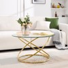 Bekrvio 31.5'' Round Glass Coffee Table with Gold-Plating Bright Metal Oval Frame, Modern Circle Gold Coffee Table for Living Room - 3 of 4