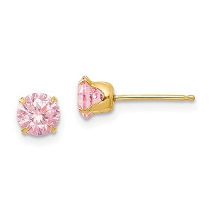 Black Bow Jewelry 5mm Pink Cubic Zirconia Stud Earrings in 14k Yellow Gold - 1 of 4