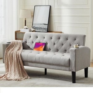 TYBOATLE Velvet Loveseat Sofa Set, 3-Piece Tufted Couch with 2 USB & Cup Holders, Small Space Furniture for Apartment, Office, Bedroom - 1 of 4