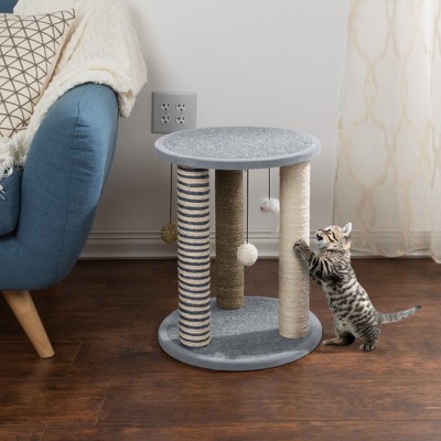 Gray Sisal Rope Cat Scratching Post with Toys and Perch