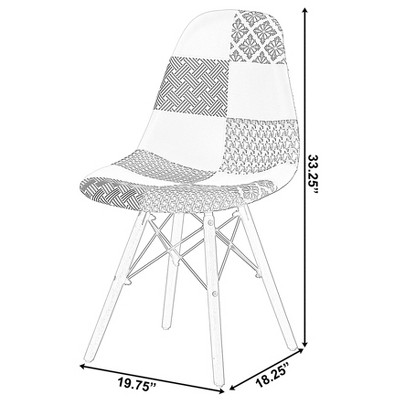 Modern Black and White Patchwork Upholstered Parsons Chairs, Set of 2