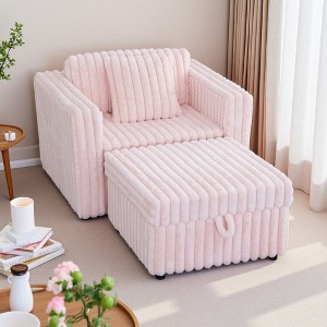 Imitation Rabbit Plush Modular Single Sofa Chair with 30.7" Ottoman - 1 of 4