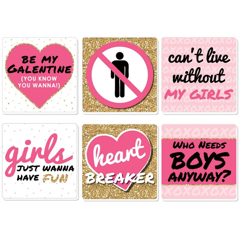 Big Dot of Happiness Be My Galentine - Funny Galentine's & Valentine's Day Party Decorations - Drink Coasters - Set of 6, 1 of 9