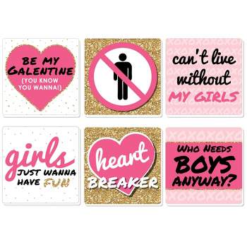 Big Dot of Happiness Be My Galentine - Funny Galentine's & Valentine's Day Party Decorations - Drink Coasters - Set of 6