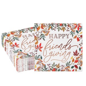 Sparkle and Bash 50 Pack Friendsgiving Napkins, 5x5 Inch Cocktail Napkins with Fall Leaves and Rose Gold Foil for Thanksgiving Party - 1 of 4
