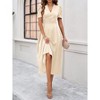 BLUEMING Womens Casual Maxi Dresses Puff Sleeve V Neck Flowy Vacation High Waist Boho Pleated Dresses - 3 of 4