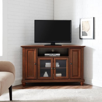 Vintage Mahogany Corner TV Stand with Glass Doors
