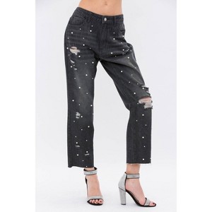 Women's Pearl Embellished Ripped Denim Jeans - VOCAL APPAREL - 1 of 3