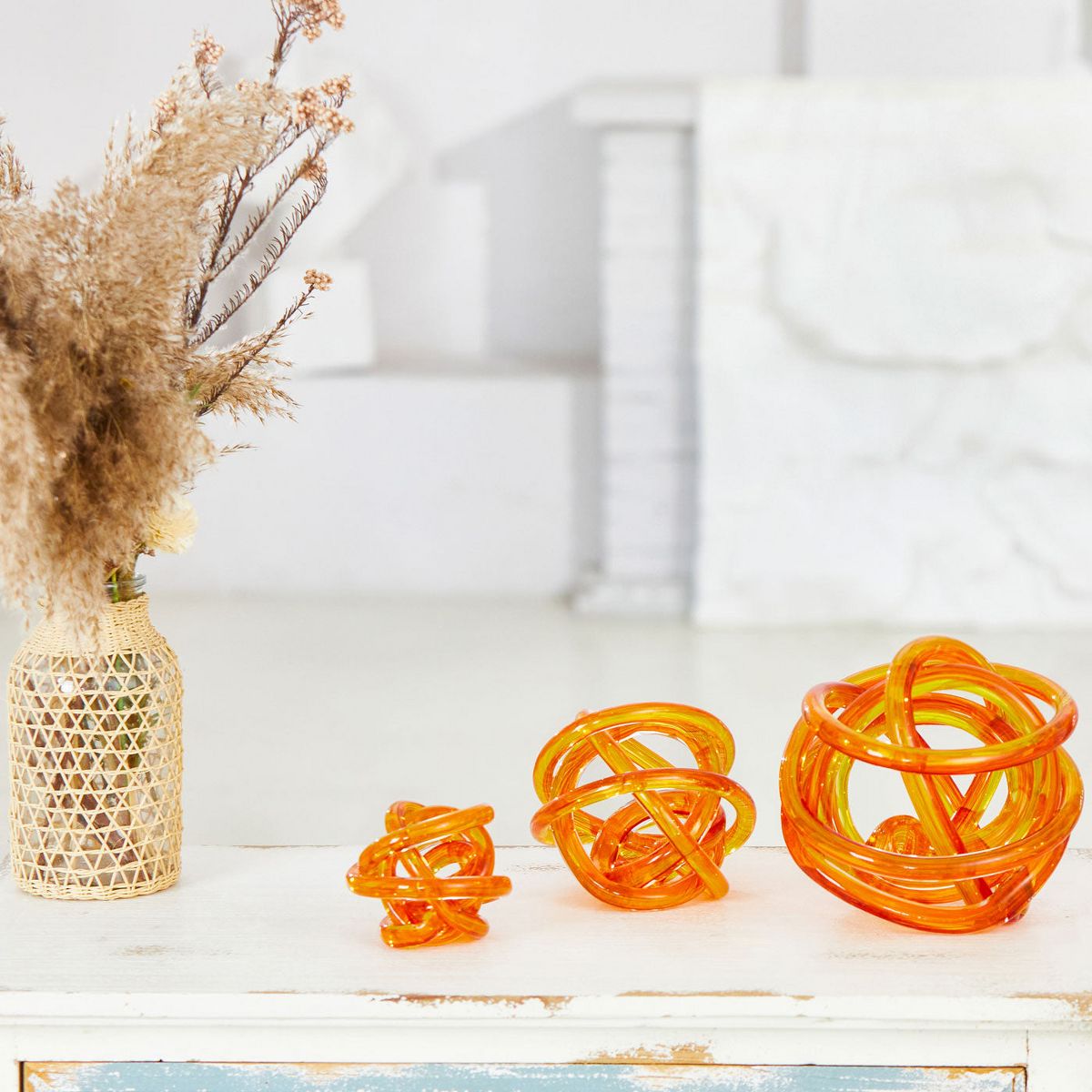 Luxury Lane Hand Blown Orange Infinity Knot Sommerso Art Orbit Glass Ball - thumbnail 4