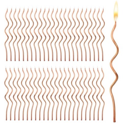 Blue Panda 48-Pack Metallic Rose Gold Swirl Curvy-shaped Long Thin Birthday Cake Candles 5-Inch
