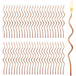 Blue Panda 48-Pack Metallic Rose Gold Swirl Curvy-shaped Long Thin Birthday Cake Candles 5-Inch - 1 of 4