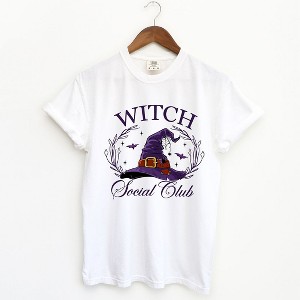 Simply Sage Market Women's Witch Social Club Purple Hat Short Sleeve Garment Dyed Tee - 1 of 4