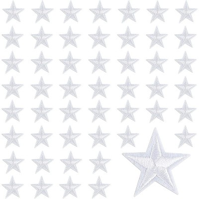 Bright Creations 50-Pack Small White Star Embroidery Iron On Patches, Sewing Appliques (1.4 x 1.4 in)