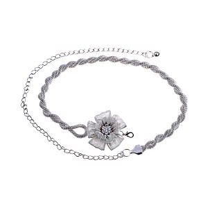 Anna-Kaci Women's Rhinestone Flower Accent Waist Chain with Adjustable Extender - Silver - 1 of 4