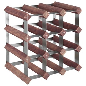 vidaXL Brown Wine Rack - Solid Pine Wood and Galvanized Steel - 12-Bottle Storage - Rustic Home Decor - Living Room, Kitchen, Dining Room Accessory - 1 of 4