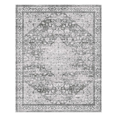 MontVoo Gray Medallion Floral Washable Rug  8'x10'