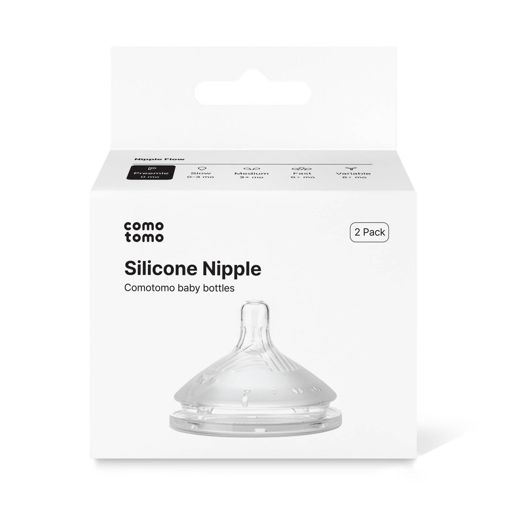 Comotomo Silicone Replacement Bottle Nipples Gen 2 - 2pk - Level 0 - Newborn/Preemie Slowest Flow