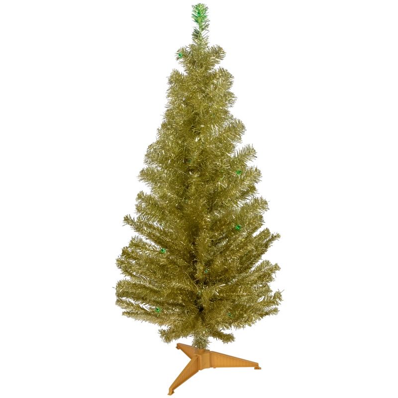 Northlight 4' Pre-Lit Gold Iridescent Tinsel Slim Artificial Christmas Tree - Green Lights, 1 of 7